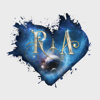Logo for author Regina Abel featuring a blue heart with the letters R A.