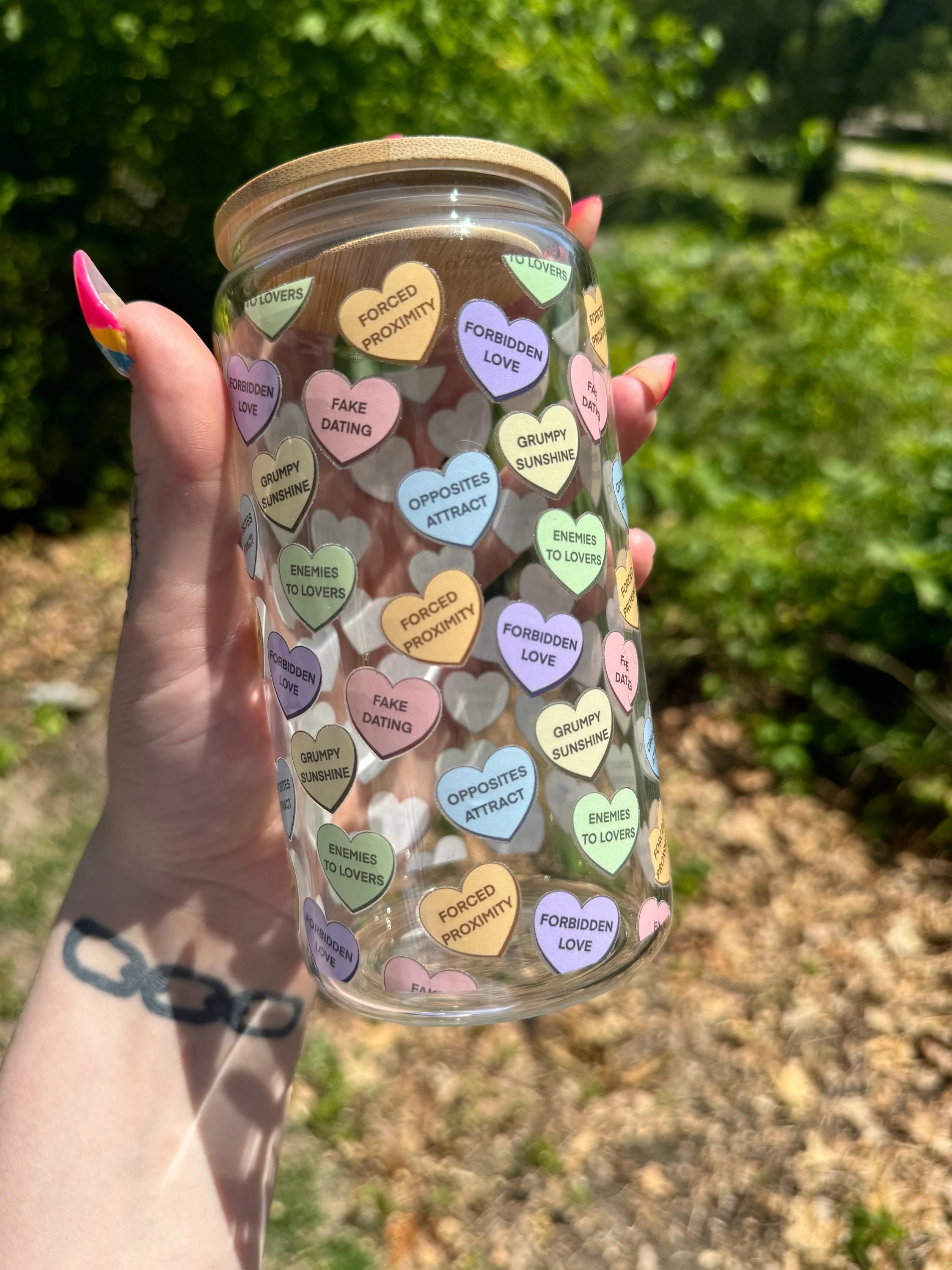 Romance Book Trope Candy Hearts glass